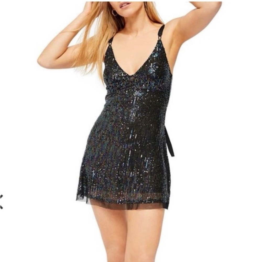 Free People Night Combo Black Sequins mini dress sz xs and small
